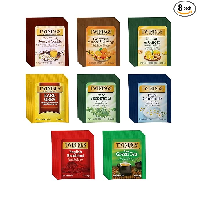 Twinings 48 Tea Bags Herbal Variety Pack â 8 Flavors Individually Wrapped, Mix of Black, Green, and Herbal Teas, Perfect Tea for Any Occasion