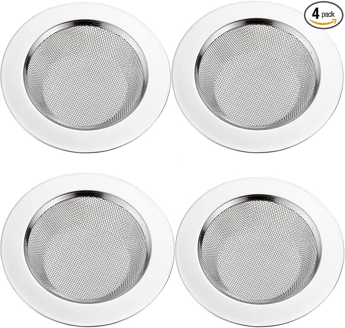 LASSHSWA 4 PCS Kitchen Sink Strainer Stainless Steel, Kitchen Sink Drain StrainerÃ¯Â¼ÂSink Strainers with Large Wide Rim 4.5" Diameter for Kitchen Sinks