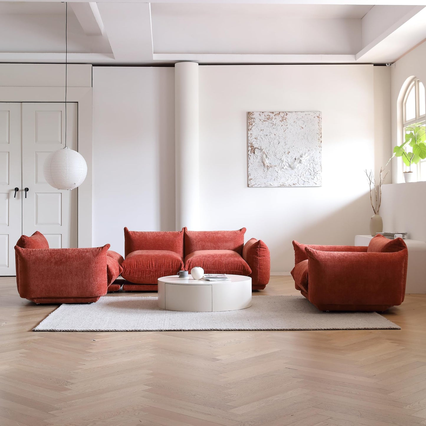 WJShome Modular Sectional Couch, Lovesofa Convertible Sofa, 77.16in Minimalist Modern Chenille Yarn 2 Seater Living Room Sofa Set for Office & House, Red