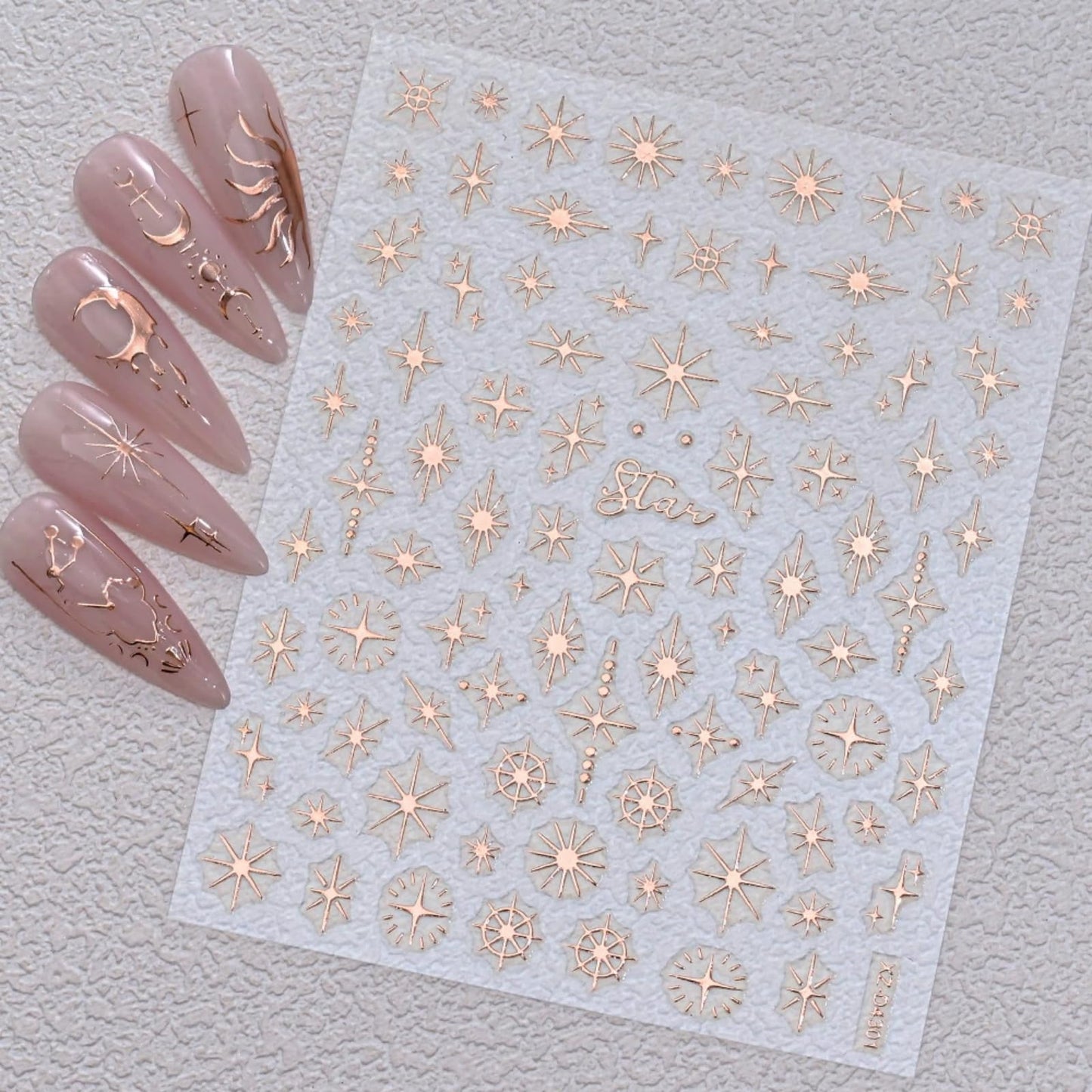 12 Sheets Rose Gold Nail Art Stickers, 3D Self-Adhesive Sun Moon Stars Designs Nail Sticker Acrylic Manicure Decals Decorations Accessory for Women Girls