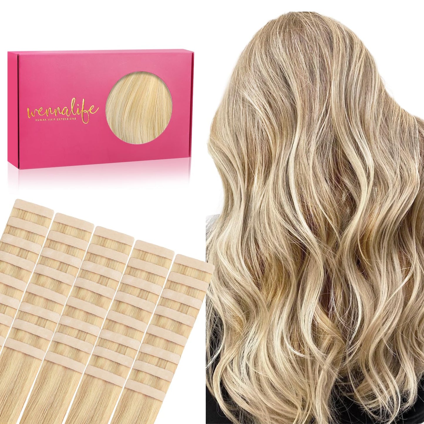 WENNALIFE 40PCS Tape in Hair 16/22