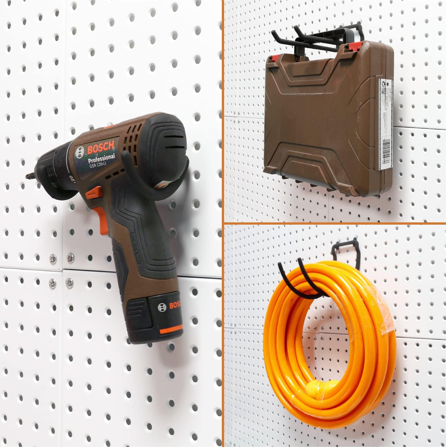 HUHOLE 10-Pack Heavy Duty Pegboard Hooks for Power Tools & Garage Organization, Vinyl-Coated Steel Drill Holders & Utility Hangers, Fits Standard 1/4" Pegboards"