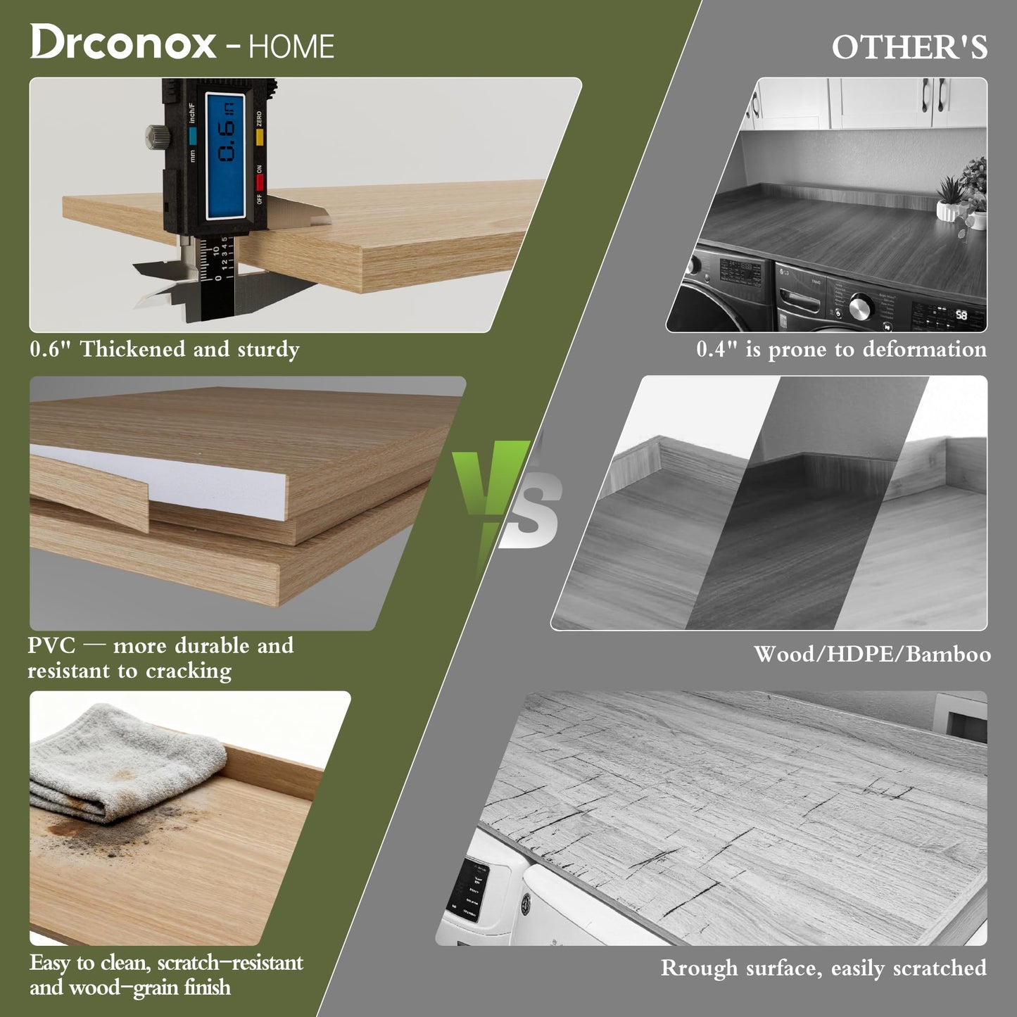 Drconox Washer Dryer Countertop, 27.5" x 54" Inch Washer and Dryer Covers for The Top for Laundry Room Organization, Oak