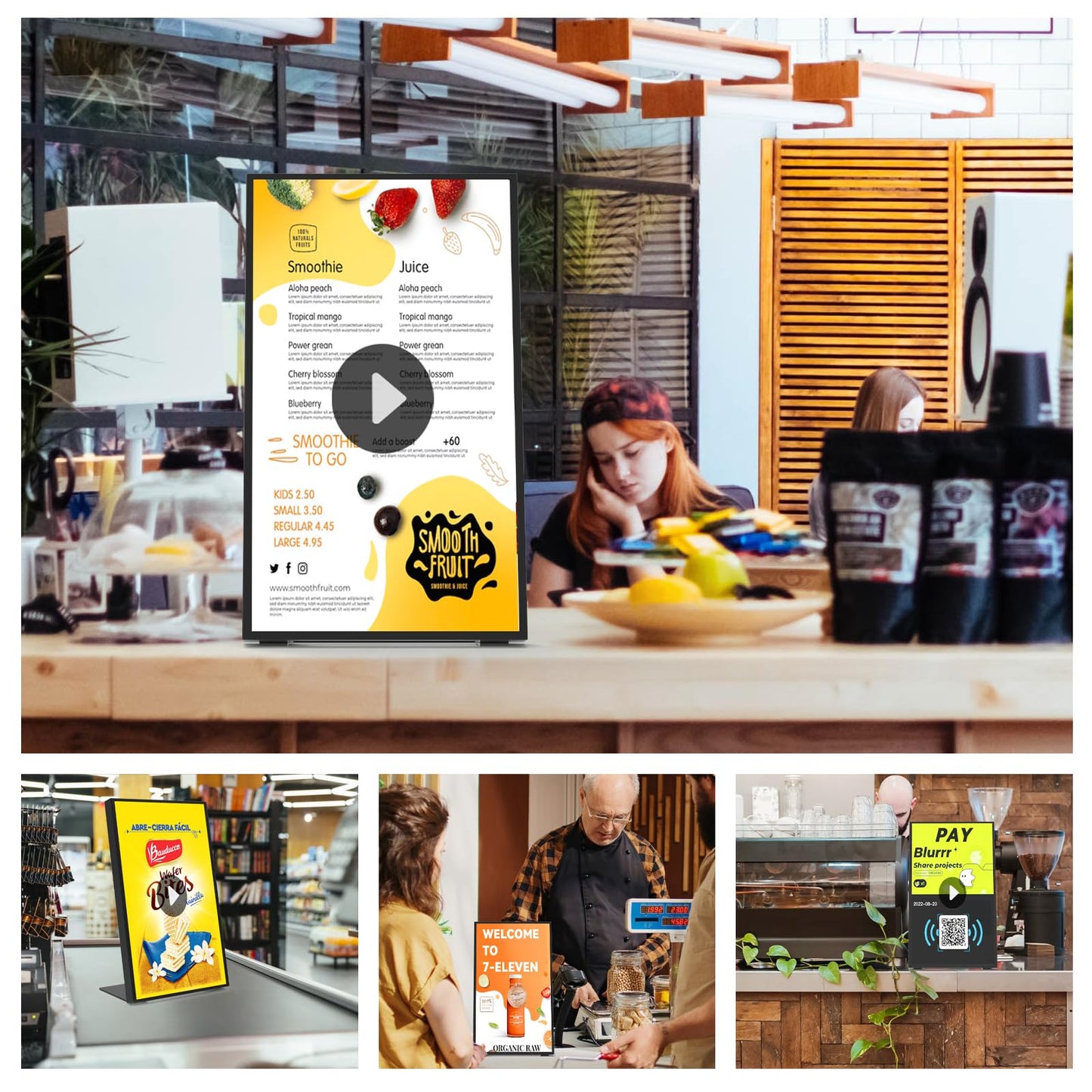 Canlarriz Digital Menu Board 18.5 inch Desktop Digital Signage Display Advertising Screen for Stores Restaurants and Commercial Display 700 nits Ultra-High Brightness Free Web Content Editor Android