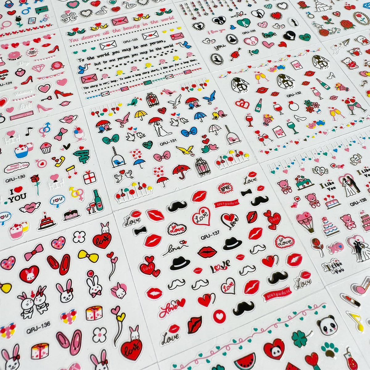 30 Sheets Heart Valentine Nail Art Stickers Decals 3D Self-Adhesive Pegatinas Uñas Red Heart Nail Decals Red Lips Rose Nail Supplies for DIY Acrylic Nail Art Decoration for Women and Girls
