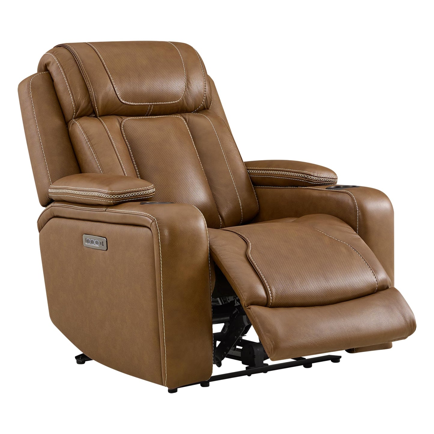 Watson & Whitely Genuine Leather Electric Recliner Chairs, Oversized Super Zero Gravity Recliner Triple-Motor W Adjustable Lumbar Headrest Support & Hidden Storage, Saddle Brown
