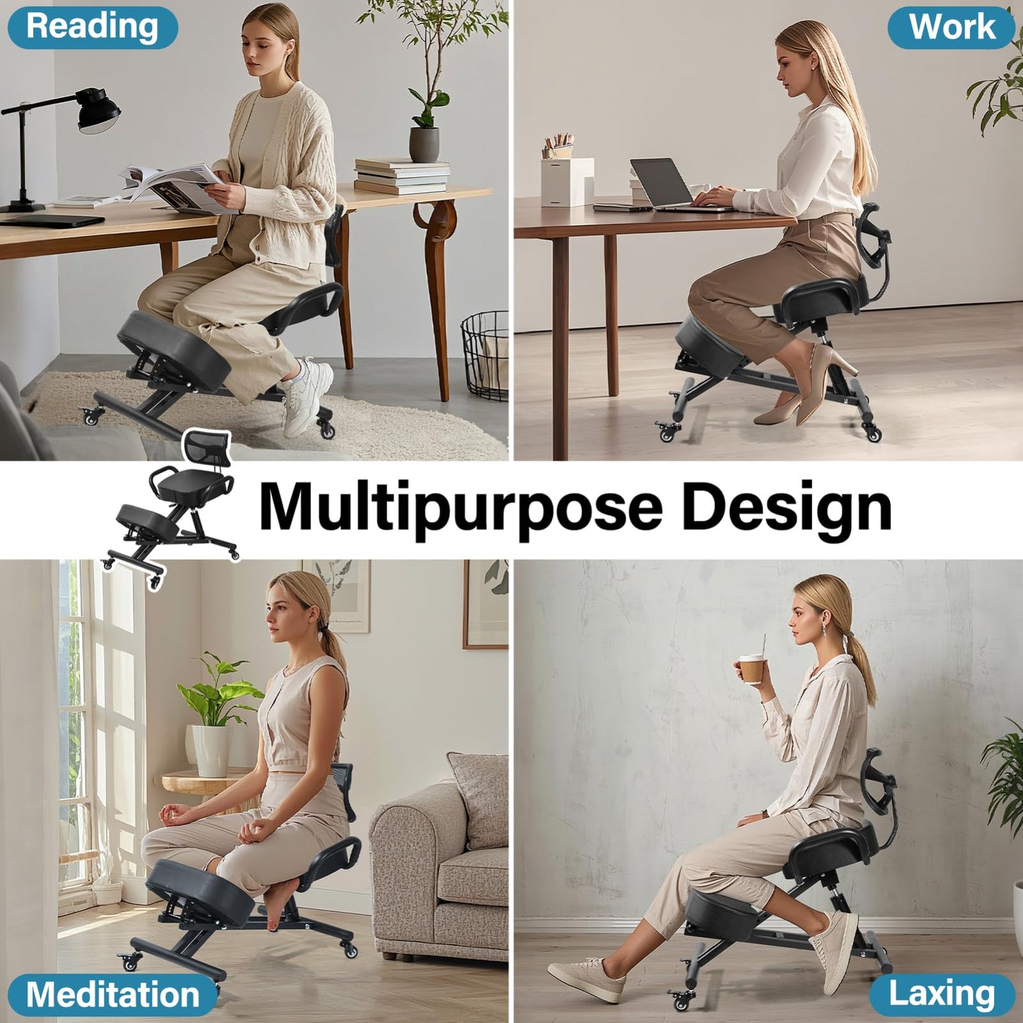 Kneeling Chair, Ergonomic Kneeling Chair with Back Support, kneelings Office Chairs with Adjustable Height and Lumbar Support for Banking Meeting Room Office Home Reception,Improve Postures