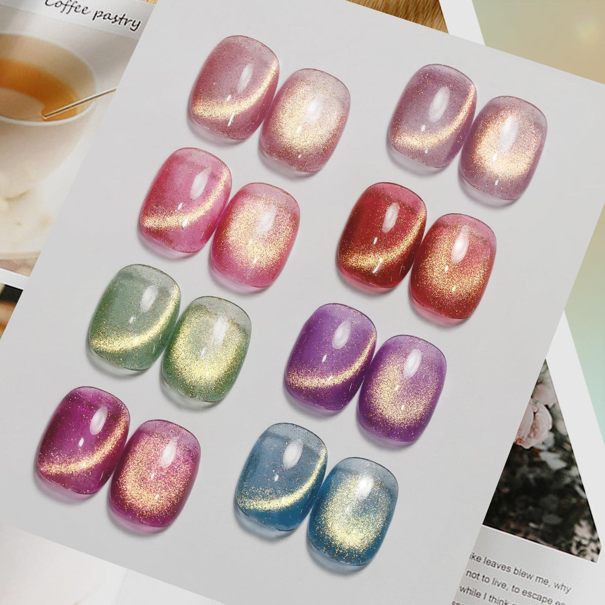 MIZHSE Cat Eye Gel Nail Polish, Magnetic Gel Polish Set with Magnet, Shimmery Cateye Effect Neon Pink Green Purple Colors Soak Off Nail Art Manicure Home Gift for Ladies
