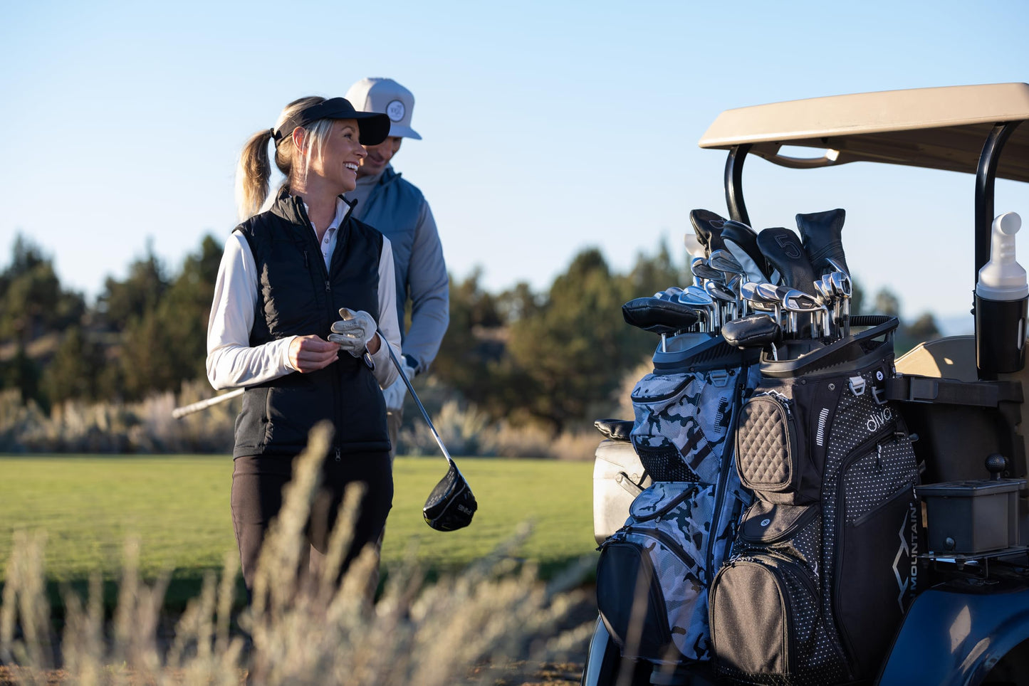 Sun Mountain Women's Diva Lightweight Cart Golf Bag 14-Way Top - 8 Pockets, Smart Dual Strap System, Push-Electric-Riding Cart Compatible Compression Base, 2025 Model - Black-Tropic Flower