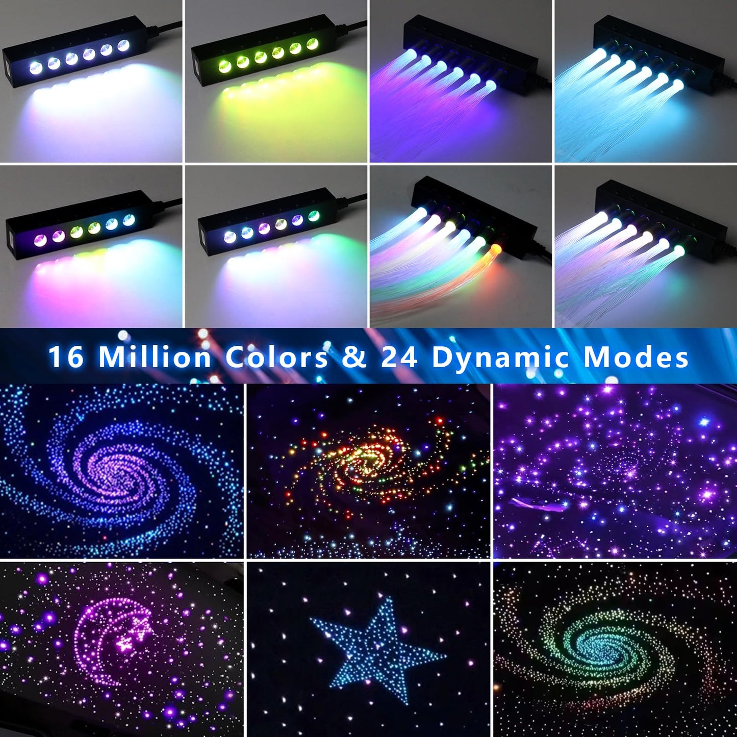 WEBUPAR 2PCS 3.2W 6LEDs Meteor Starlight Headliner Kit, 480pcs 0.01in 6.56ft, RGBW Shooting Stars Fiber Optic Lights with Bluetooth APP Control for Car/Home Theater