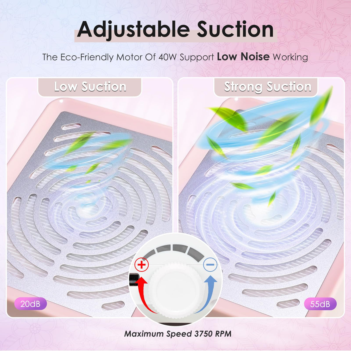 Nail Dust Collector with Lamp&50pcs Disposable Filter&Dusting Brush, Electric Nail Vacuum Cleaner Dust Fan Suction Machine for Manicure Acrylic Gel Nails Polishing, Low Noise,Salon Home