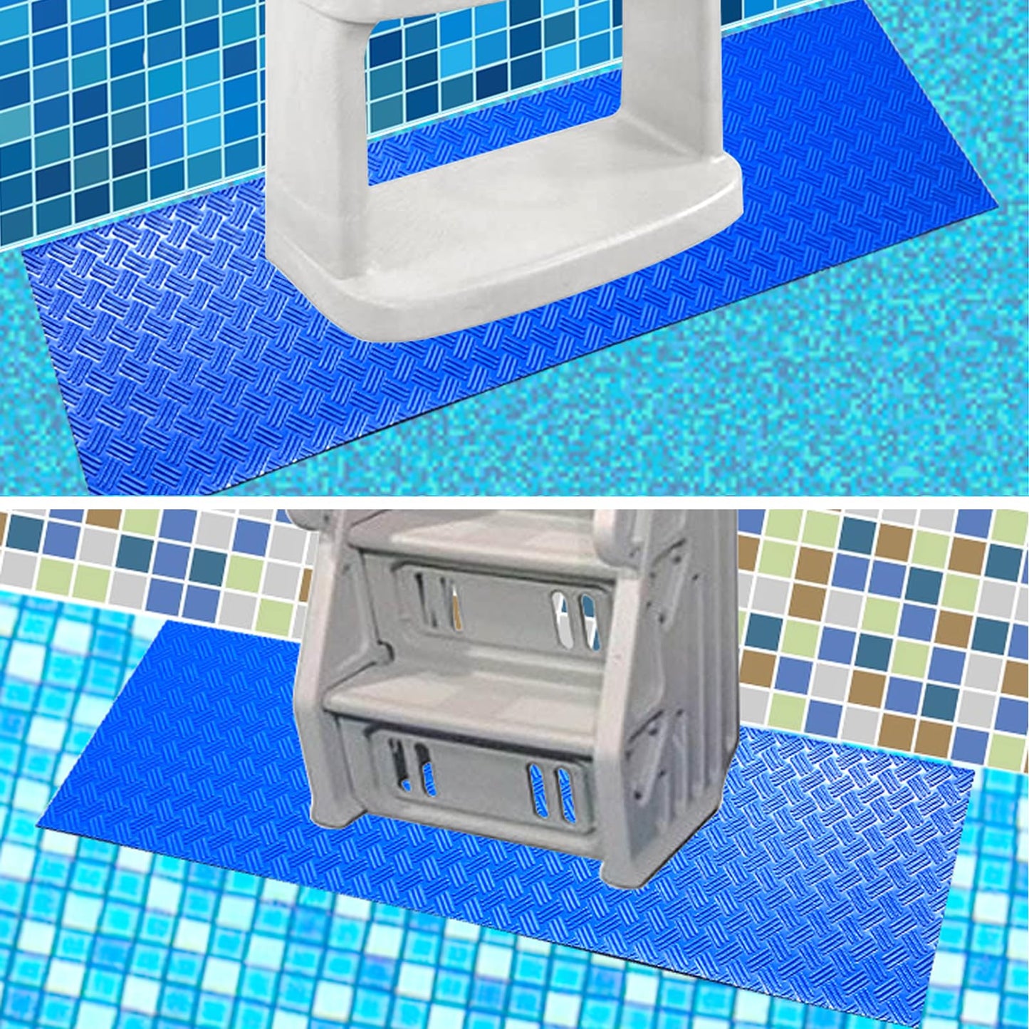 SKARUMMER Swimming Pool Ladder Mat - Protective Pool Ladder Pad Step Mat with Non-Slip Texture, Blue Medium Pool Step Mat 45 inch X 45 inch