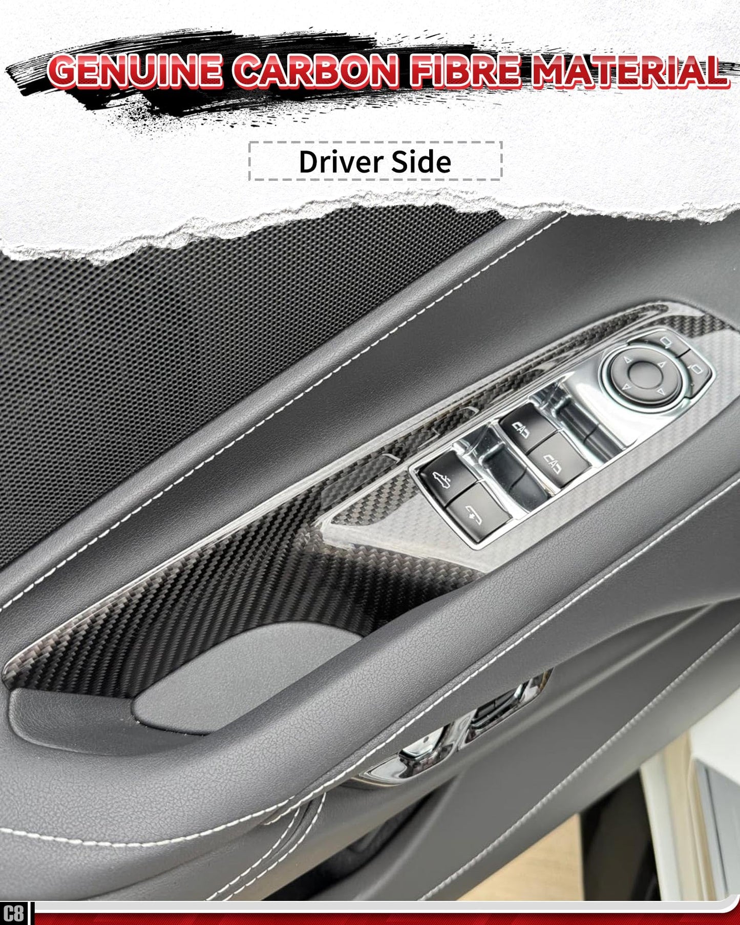 Etesan Carbon Fiber Window Lift Switch Panel Cover Trim fit for Corvette C8 Convertible 2020-2025 Interior Window Button Frame 2PCS Black
