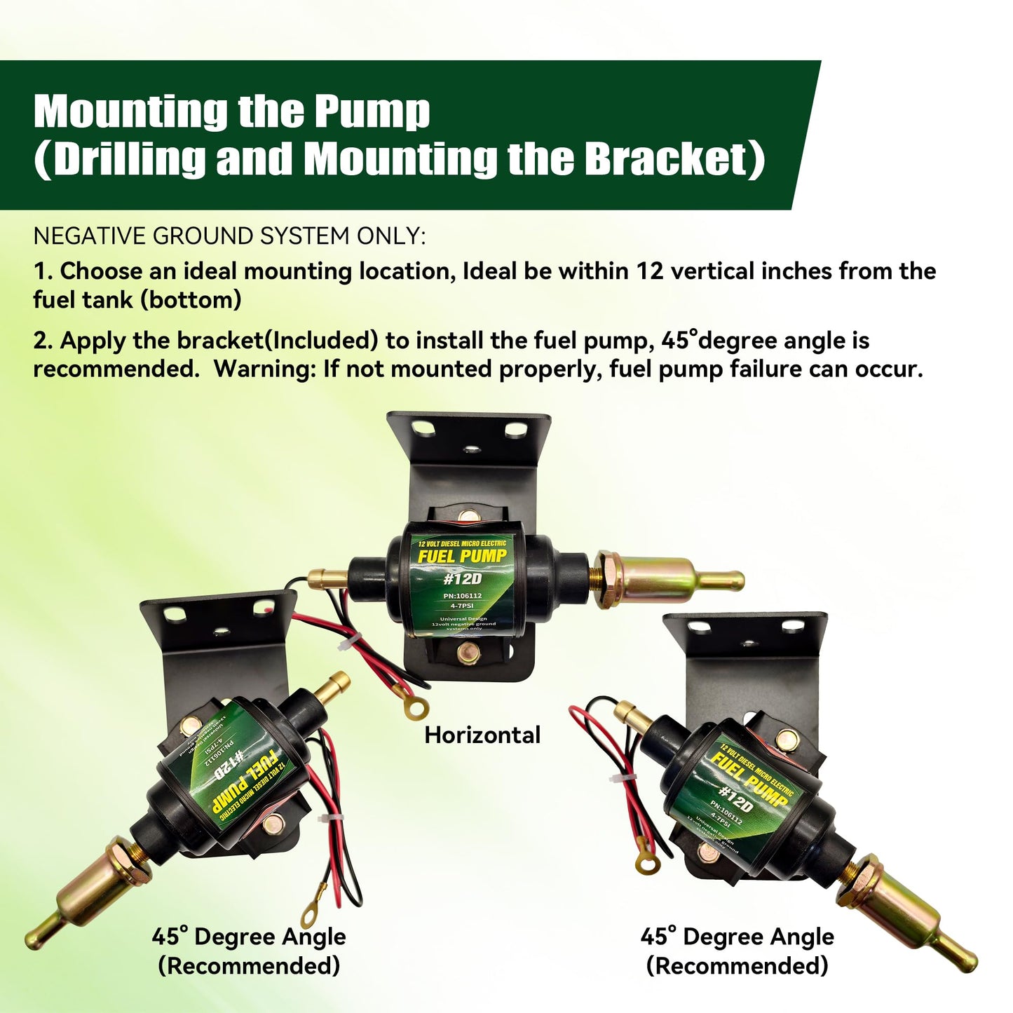 ENGINEMAN 12D Micro Electric Diesel Fuel Pump Universal 5/16 inch Inlet and Outlet 12V 1-2 A, 35 GPH, 4-7 PSI