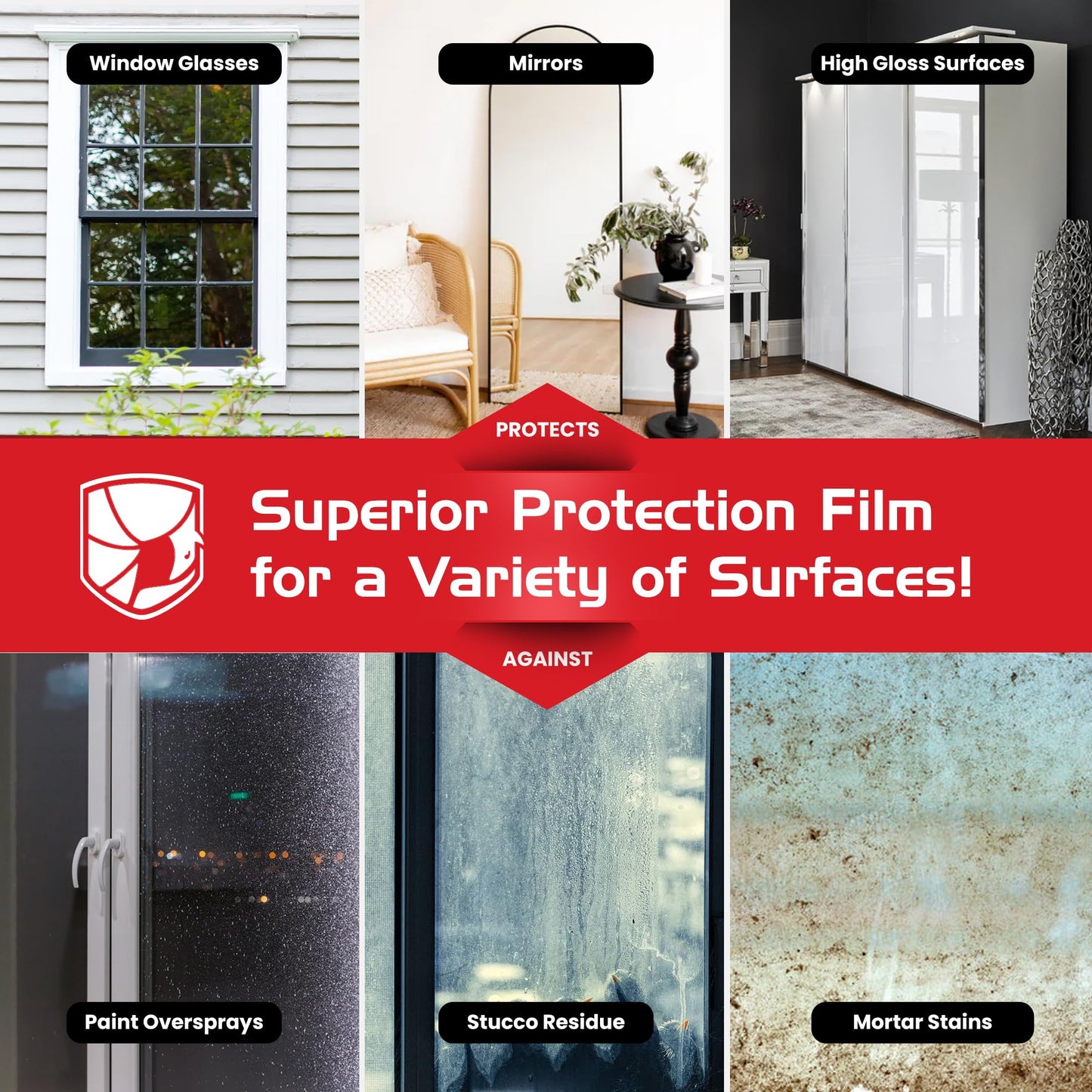 ArmorDillo Blue Window Protection Film| 29.96/Roll (5 Rolls/case,1 case), 24" x200'. Temporary Self-Adhesive Glass Cover, Masking, 45-Day UV-Resistant, Window & Surface Protection| Construction Wrap