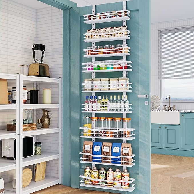 Eastherry Over The Door Pantry Organizerï¼9-Tier Over The Door Organizer with Adjustable Basketï¼Metal Hanging Pantry Organizers and Storage for Kitchen, Back of Door Seasoning Rack