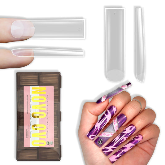 NOVO OVO XXL Square Nail Tips Matte - 240Pcs Pre-Etched Soft Gel Press on Nails, No File Needed Full Cover False Nails for Acrylic, Thickened 2XL PMMA Extension Kit (15 Sizes, Frosted Clear)