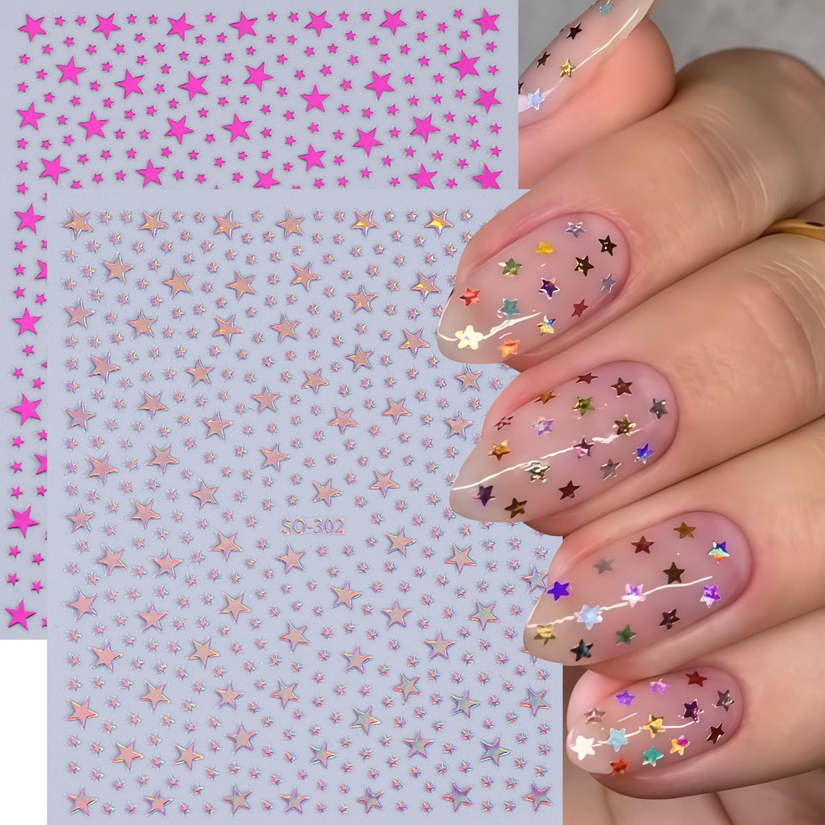 8pcs Stars Nail Art Stickers 3D Self Adhesive Stars Nail Decals Red White Gold Silver Blue Black Star Designs Nail Sticker Mini Stars 4th of July Nail Design Star Nail Supplies for Women Manicure DIY