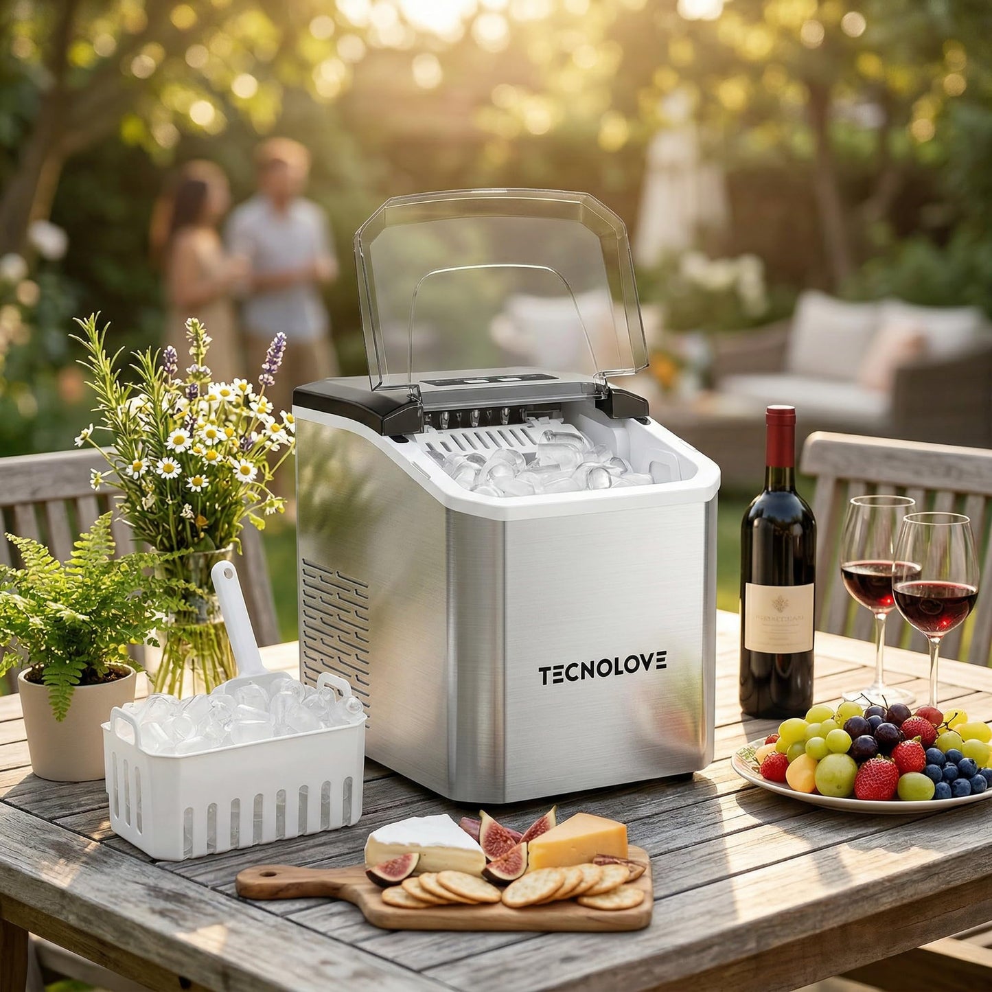 Countertop Ice Maker, 9 Ice Cubes in 10 Minutes, Self-Cleaning Portable Ice Machine with Scoop and Basket, 28lbs/24H, Ultra Quiet Stainless Steel for Home Kitchen Bar Party