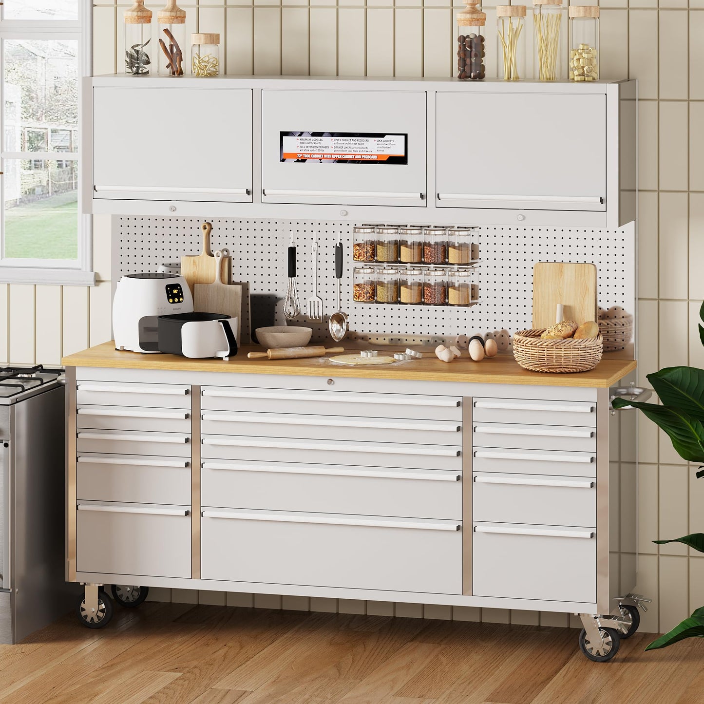 GAOMON 72 Inch Tool Chest, Tool Cabinet with 15 Drawers, Mobile Storage Cabinet with Locking System, Stainless Steel Material and Sturdy Structure, High Capacity for Home Workshop Kitchen and Garage.
