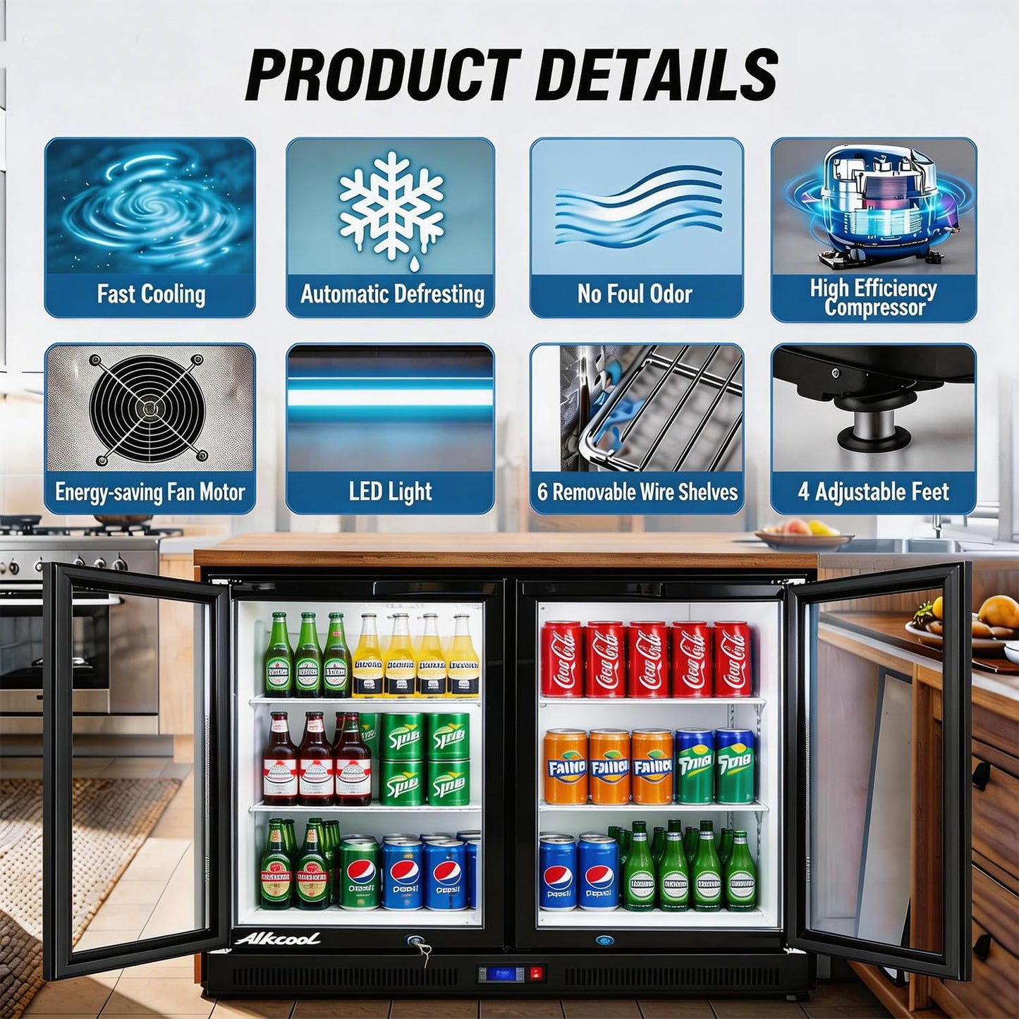 NAFCOOL Back Bar Cooler Fridge,7 Cu Ft Mini Compact Commercial Beer Refrigerator Beverage Undercounter Refrigerator, Commercial Display Fridge with LED Light Adjustable Shelves,ETL Approval