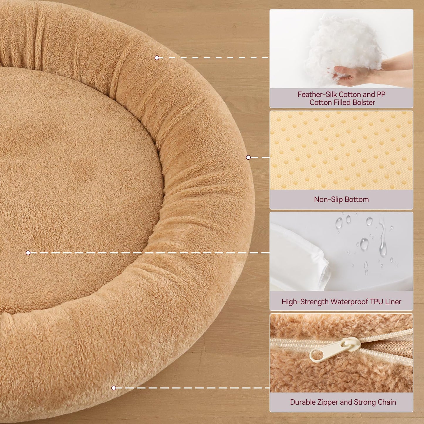 Cooling Calming Donut Dog Bed for Large Dogs – Orthopedic Memory Foam Round Dog Bed for Anxiety Relief & Senior Joint Support, Waterproof Liner, Washable Removable Cover & Non-Slip Bottom