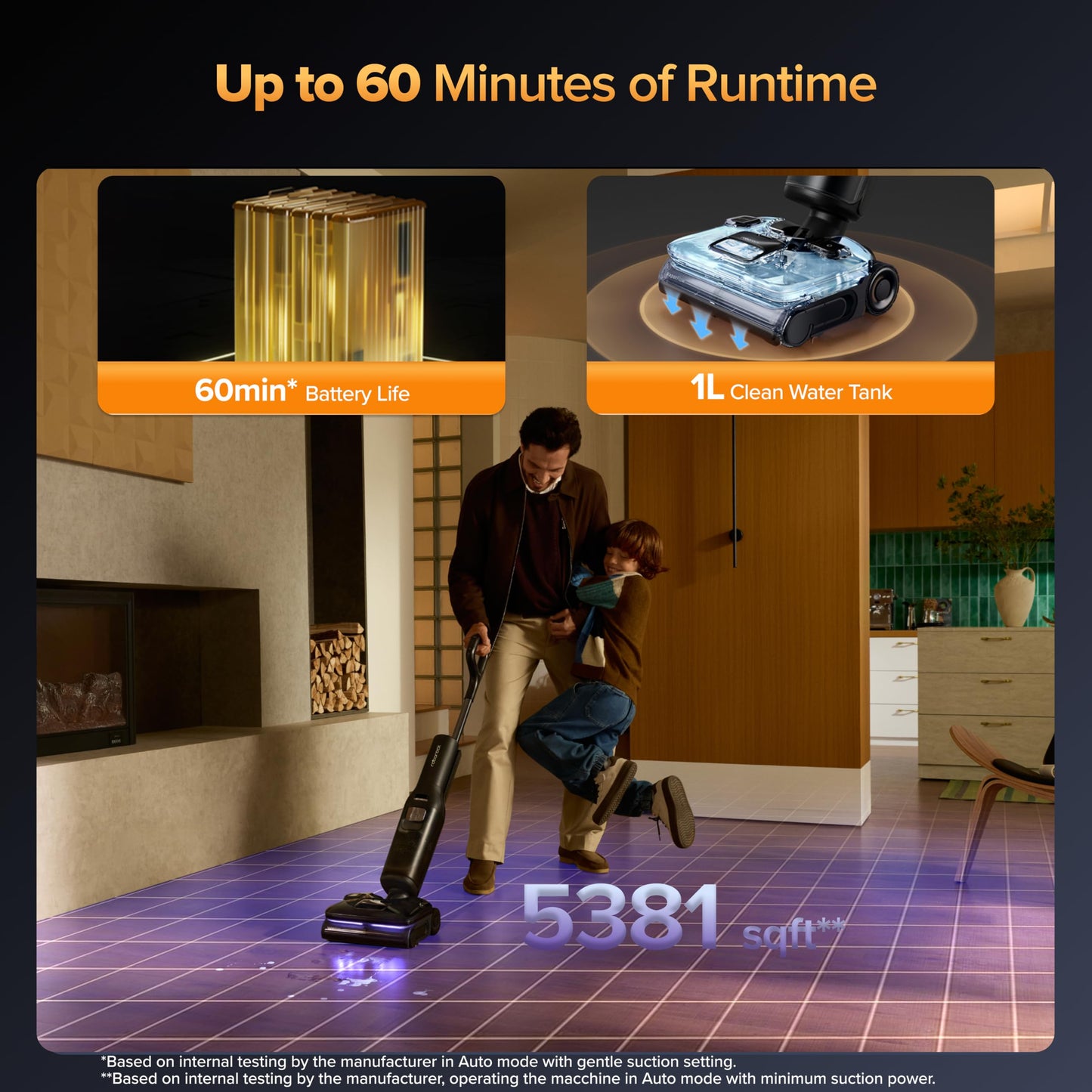 roborock F25 Ultra Steam Wet Dry Vacuum Cleaner, 356°F Steam Mop & 187°F Hot Water Cordless Vacuum Mop All in One, Floor Washer with Blue Light, 194°F Self-Cleaning, 180° Lay-Flat, AI Assitant Wheels