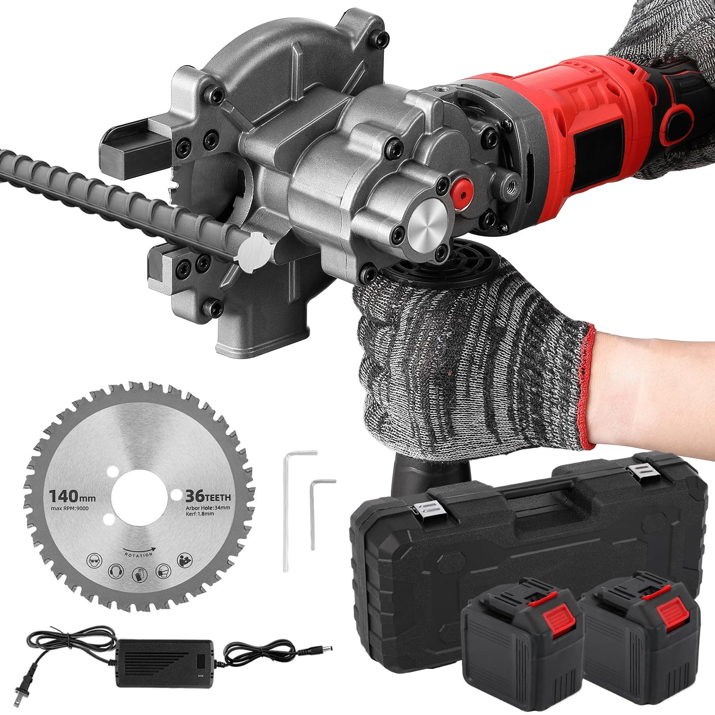 NEWTRY Cordless Rebar Cutter Cutting up to 3/2inch(4-40mm), Electric Rebar Cutter with 2 Batteries & Replacement Saw Blade, Cordless Cutting Edge Saw Cutting Speed 4-5S (900W)