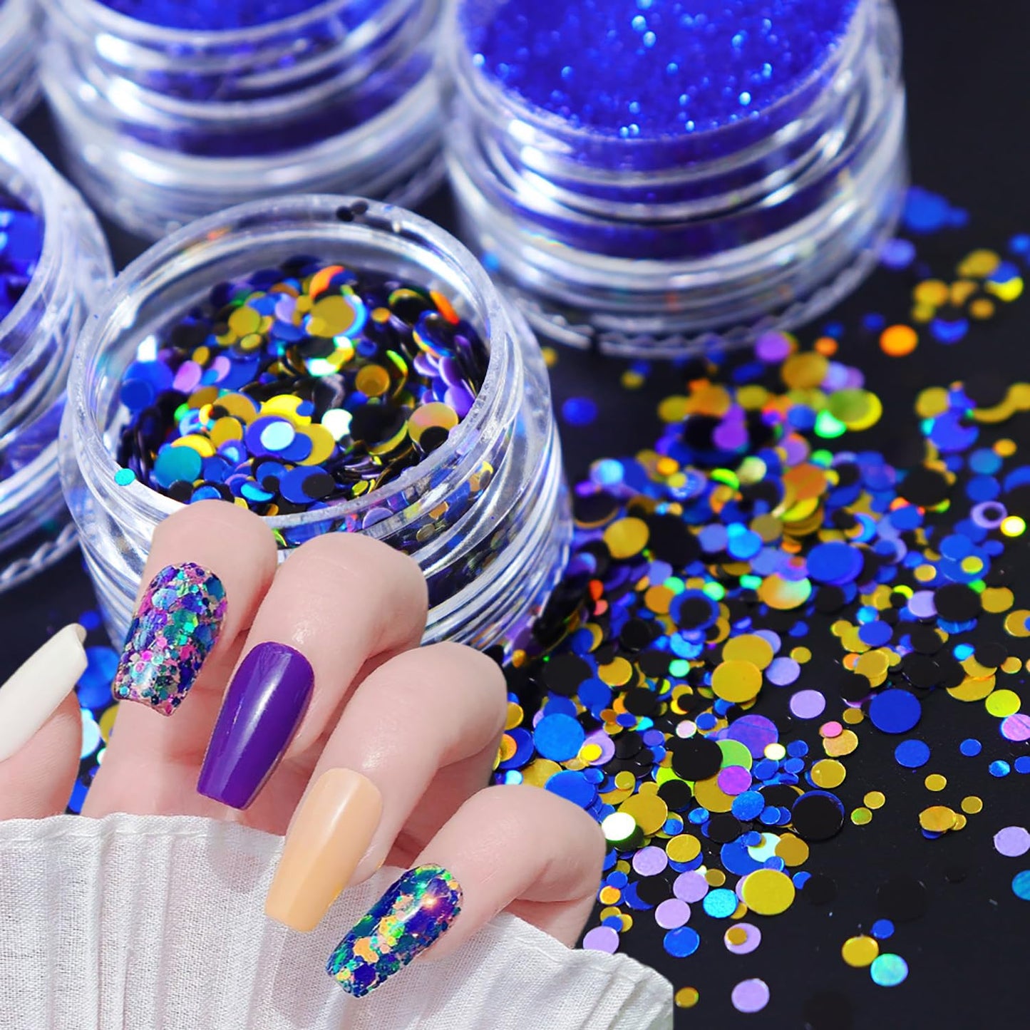 Christmas Dark Blue Snowflake Nail Art Glitter Flakes, Mixed Blue Manicure Fine Gitte Powder, Butterfly Nail Art Sequins Supplies for Women Manicure Charms Decorations, DIY Sparkly False Nails Crafts