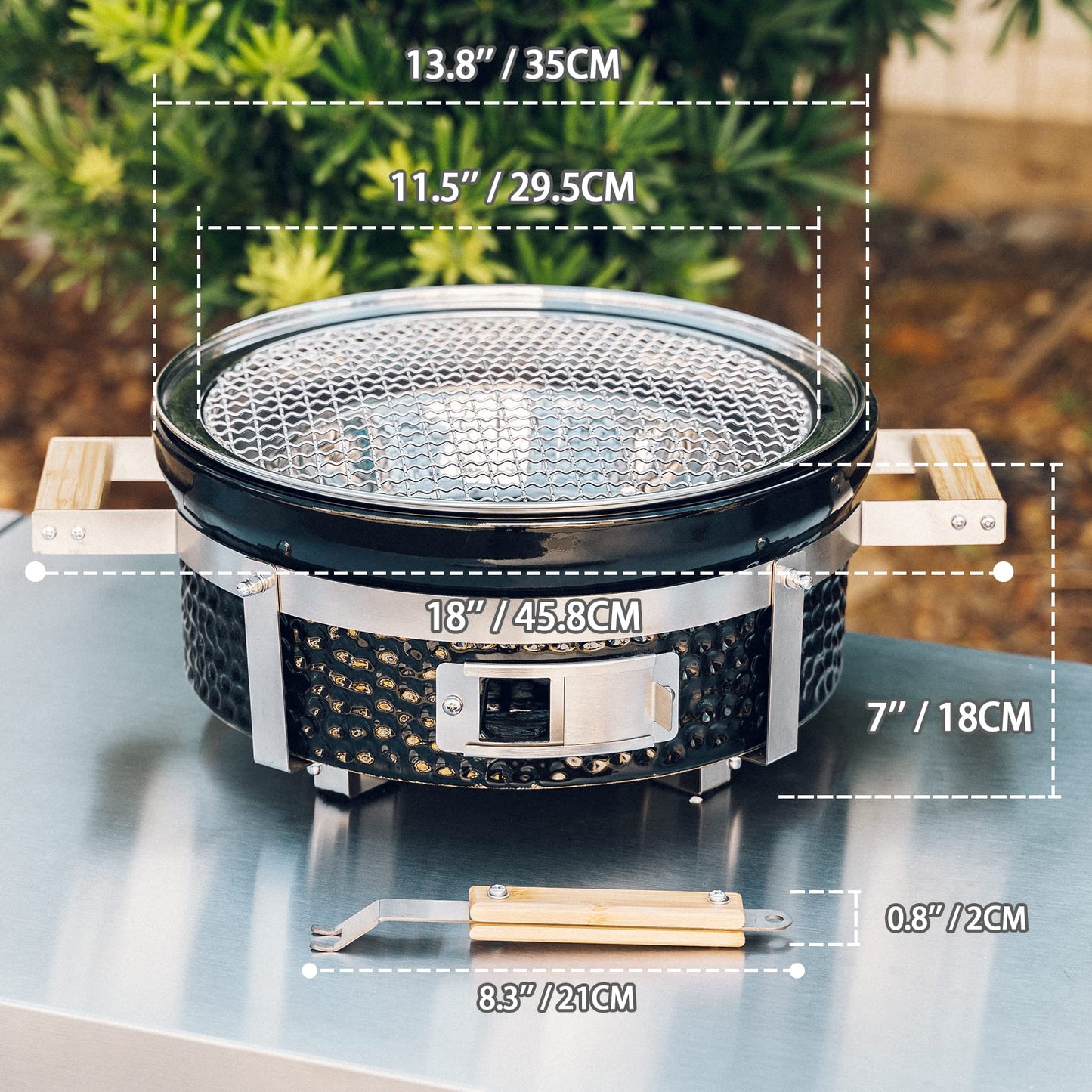 ONLYFIRE GRILLS Ceramic Hibachi Charcoal Grill with Grid Lifter, 14" Portable BBQ Yakitori Grill with Stainless Steel Grate for Outdoor Patio Backyard Barbecue Cooking, GS305