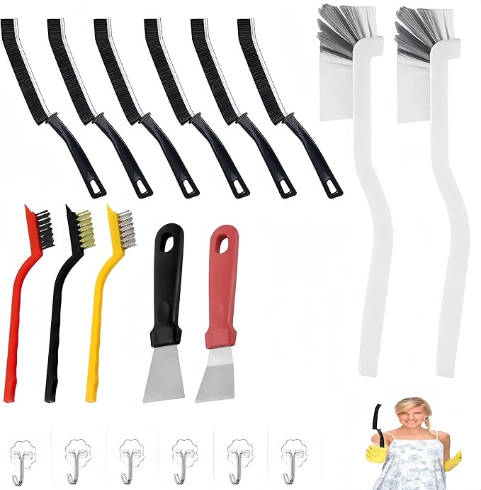 19Pcs Crevice Cleaning Brush Set, Hard Bristle Cleaning Brushï¼Multi Purpose Gap Brush for Kitchen,Bathroom, Window Tracks,Corner, Sink, Cup. Home Essentials Scrub Cleaning Tools