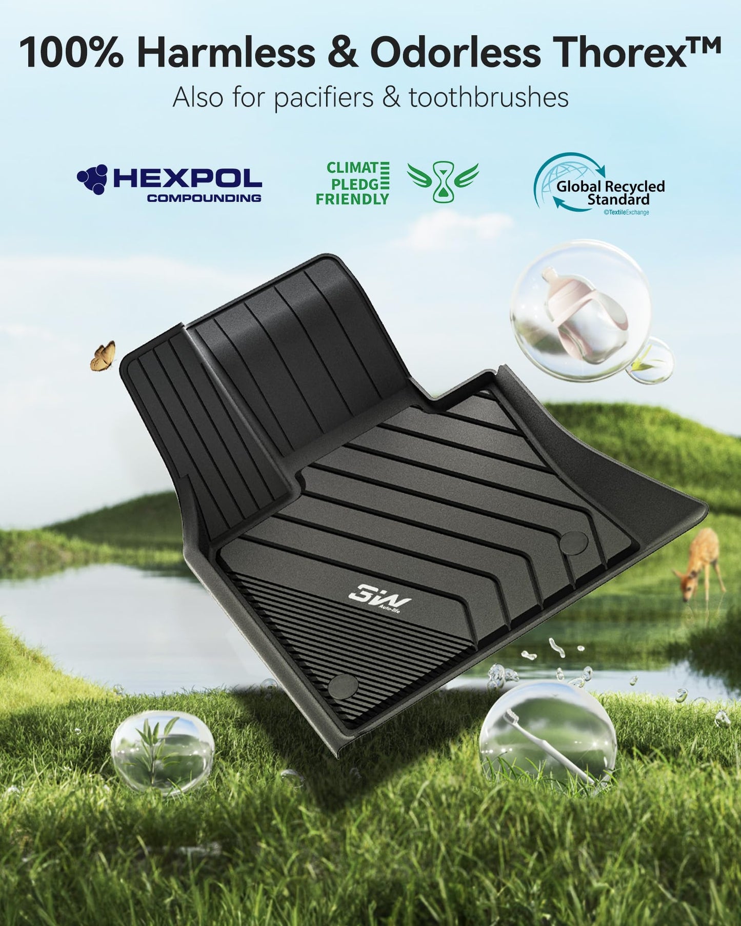3W Floor Mats Custom Fit for BMW X5 (F15) 2014-2018 / BMW X6 (F16) 2015-2019, All Weather TPE Floor Liner 1st & 2nd Row Accessories Car Mats