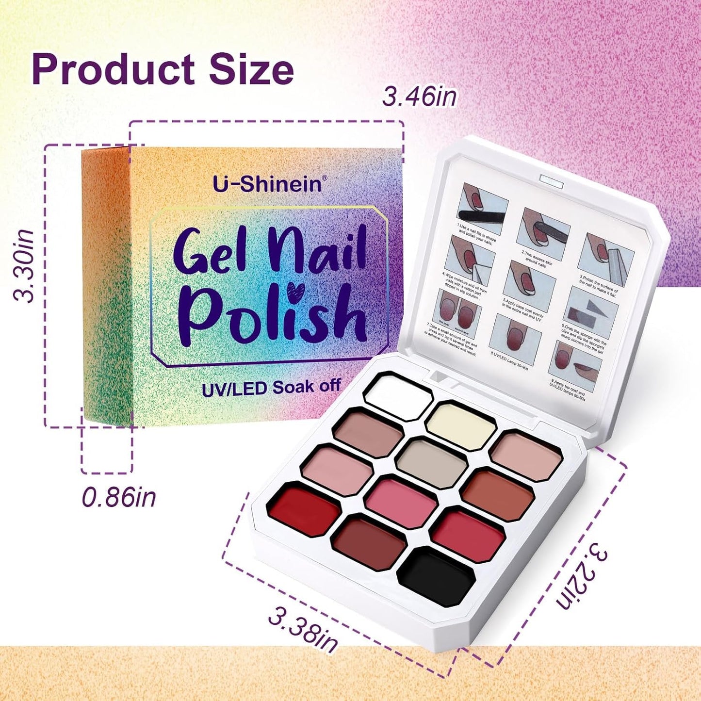 U-Shinein 24 Colors Gradient Nail Gel Palette Set, Hema ＆ TPO Free Bright Nude Black White Pink Green Ombre Gel Nail for Pigment Painting Pat Nails Gel Kit, Perfect with Salon Pro DIY Home Nail Art