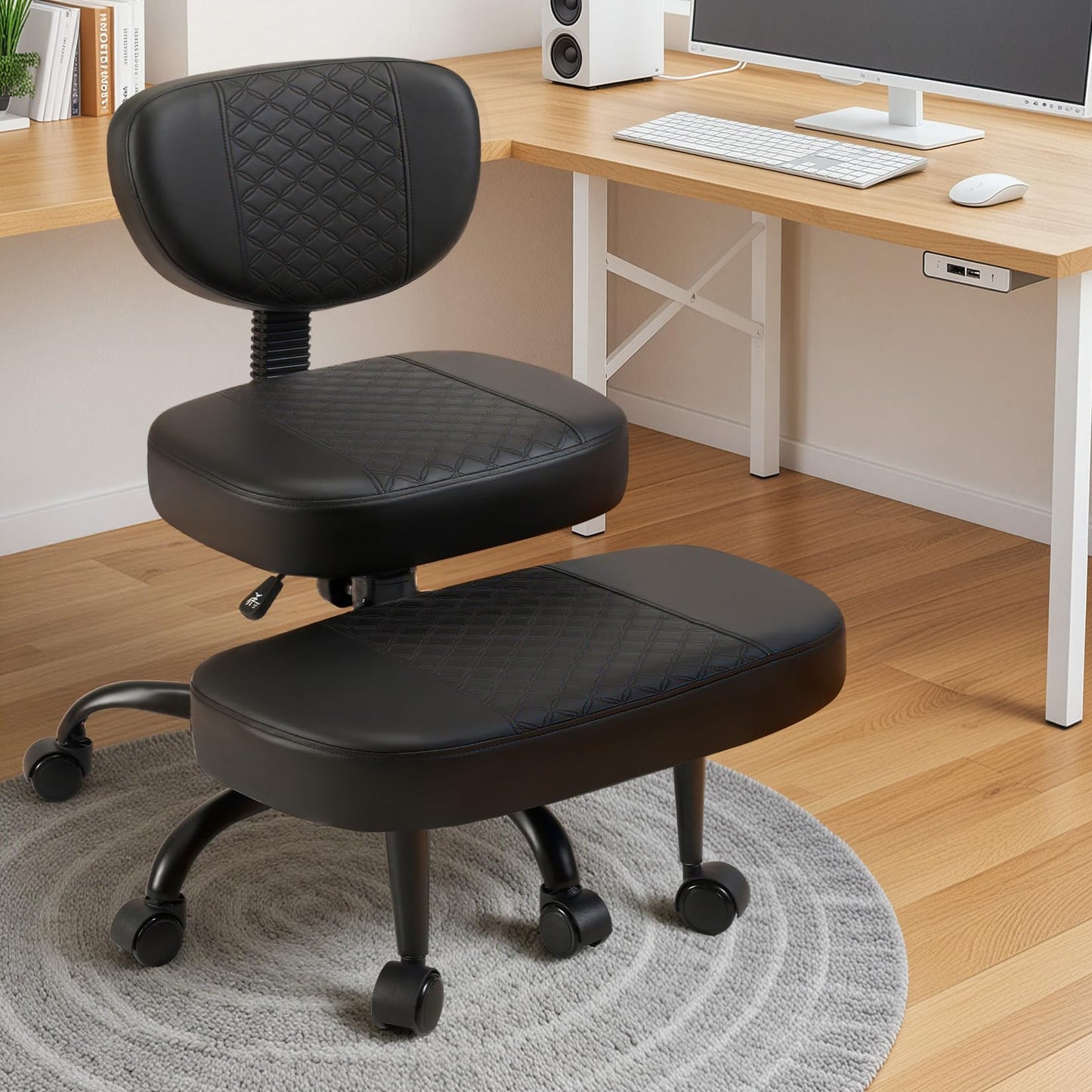 Avocahom Ergonomic Cross Legged Office Chair with Wheels, Criss Cross Desk Chair with Leg Rest, Meditation Chair Yoga Kneeling Chair, Adjustable ADHD Chair Black