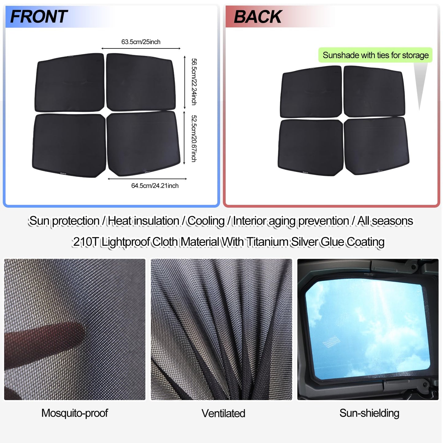 Sunroof Sunshade Breathable Mesh for Hummer EV 2024-2026 Accessories Roof Screen Mosquito Net UV Blocker Sun Protector Glare HeatShield Moonroof Mesh Net Car Roof Cover for Camping2 (Black)