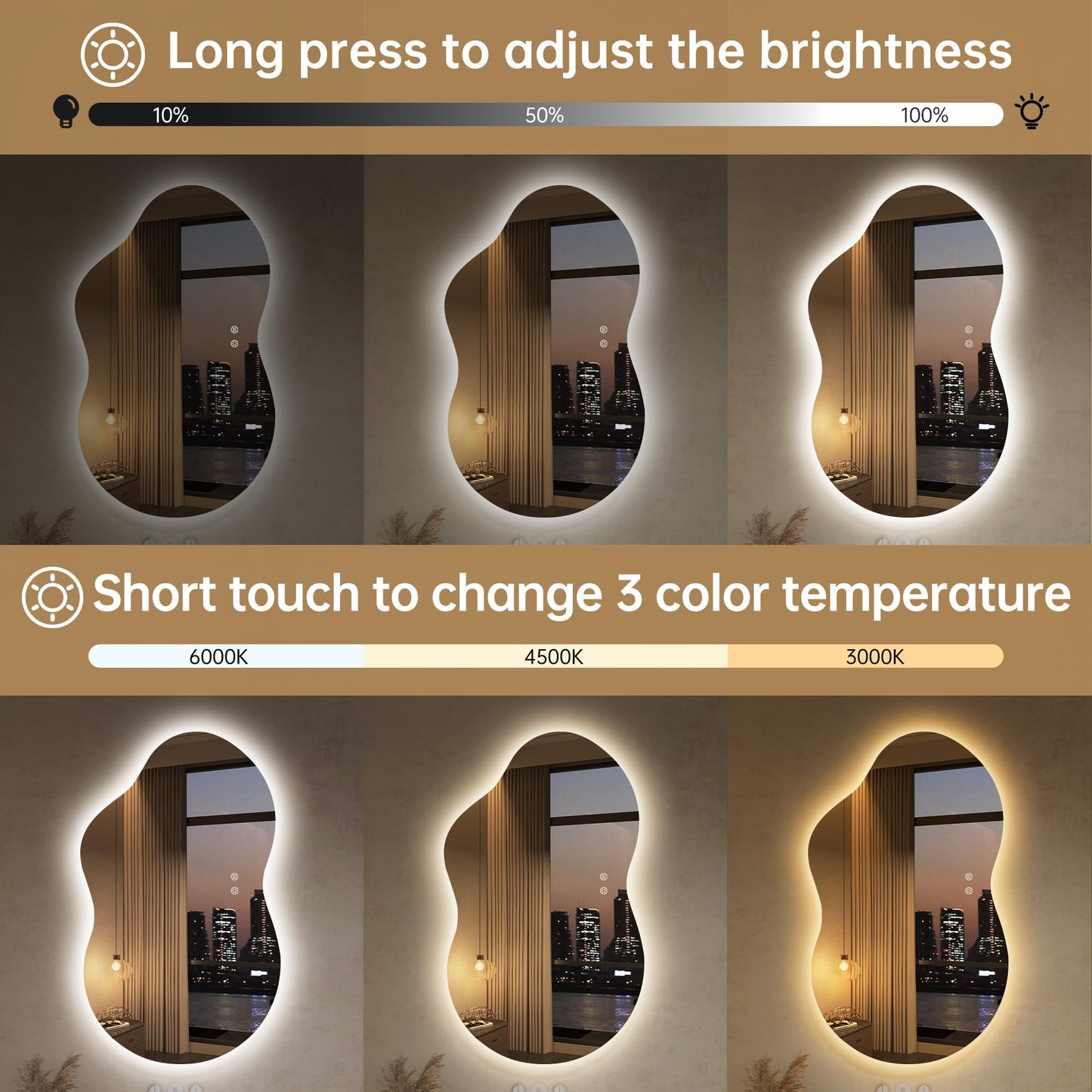 LOVESPEJO Irregular Backlit Mirror Bathroom 40x24 Inch, Asymmetrical Cloud LED Bathroom Mirror with Lights, Fogless, Dimmable, 3 Color Changing, Shatterproof