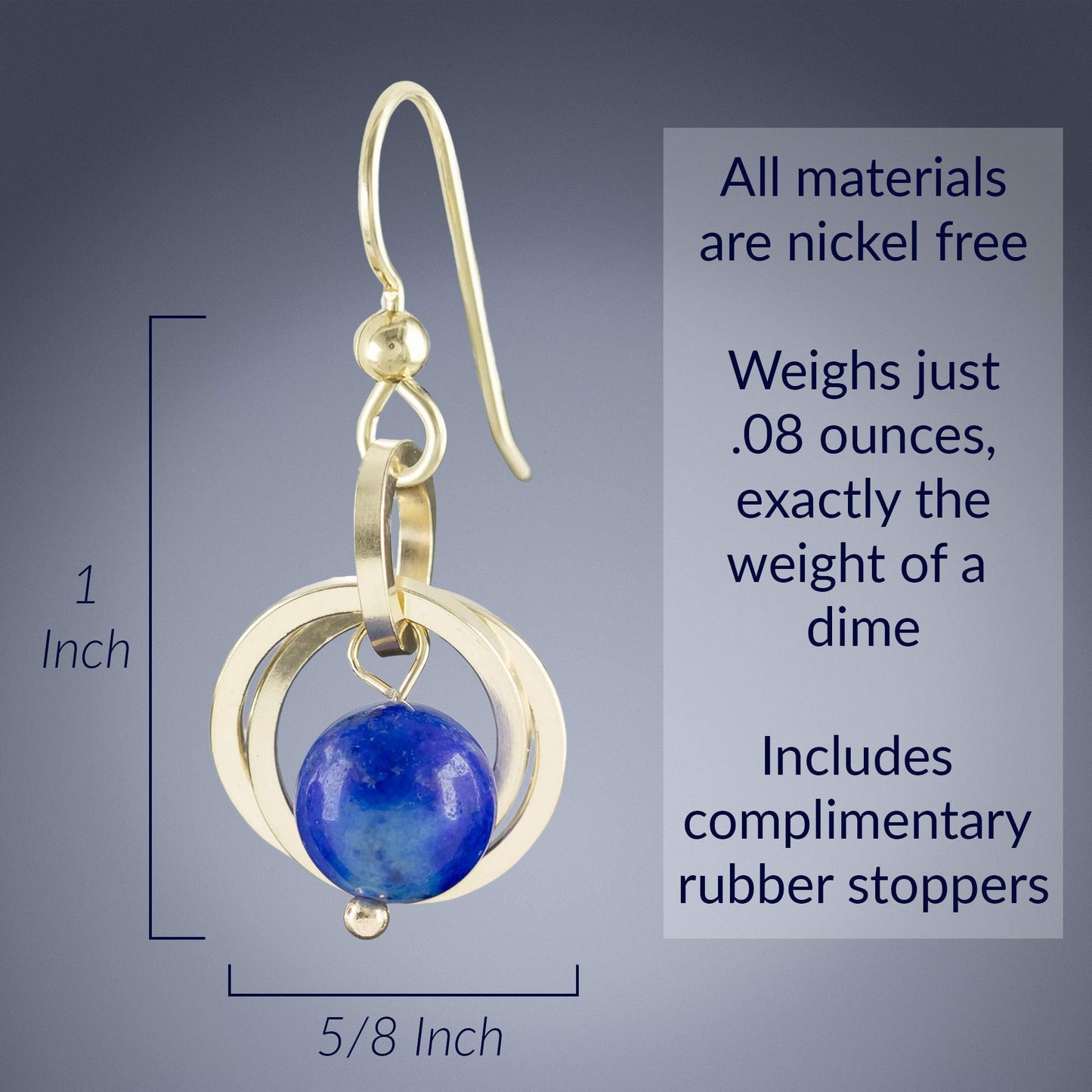 Tahmi Blue Lapis Lazuli Real Gemstone 14K Gold-Filled Pendant Necklace and Dangle Earrings Jewelry Gift Set for Women - 18 Inches - Artisan Detail Edition
