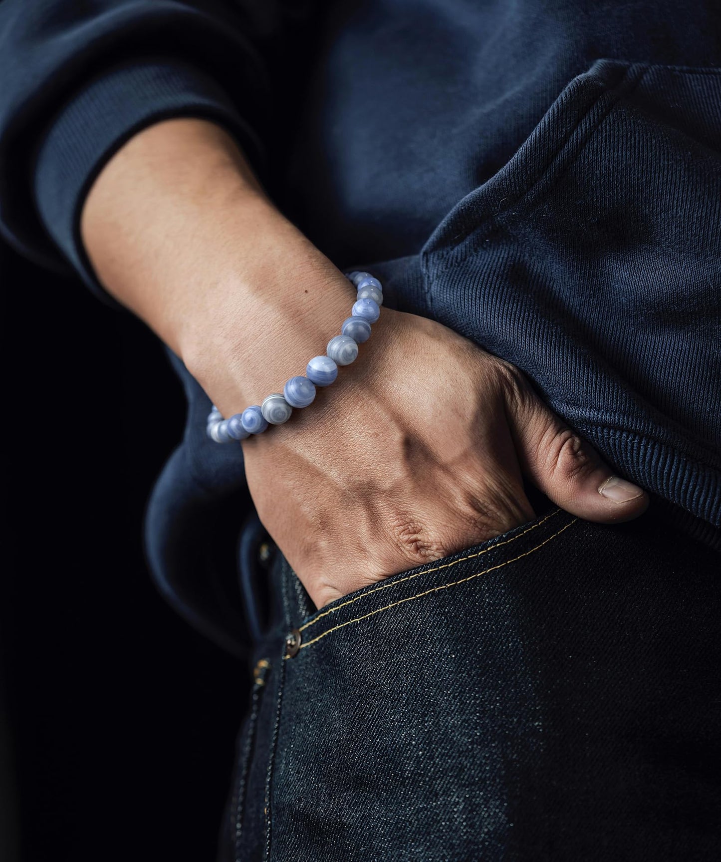 TSdiyART Blue Lace Agate Bracelet, 10mm Natural Round Gemstone Beaded Bracelet for Women Men, Healing Crystal Chakra Bracelets Jewelry (Blue Lace Agate)