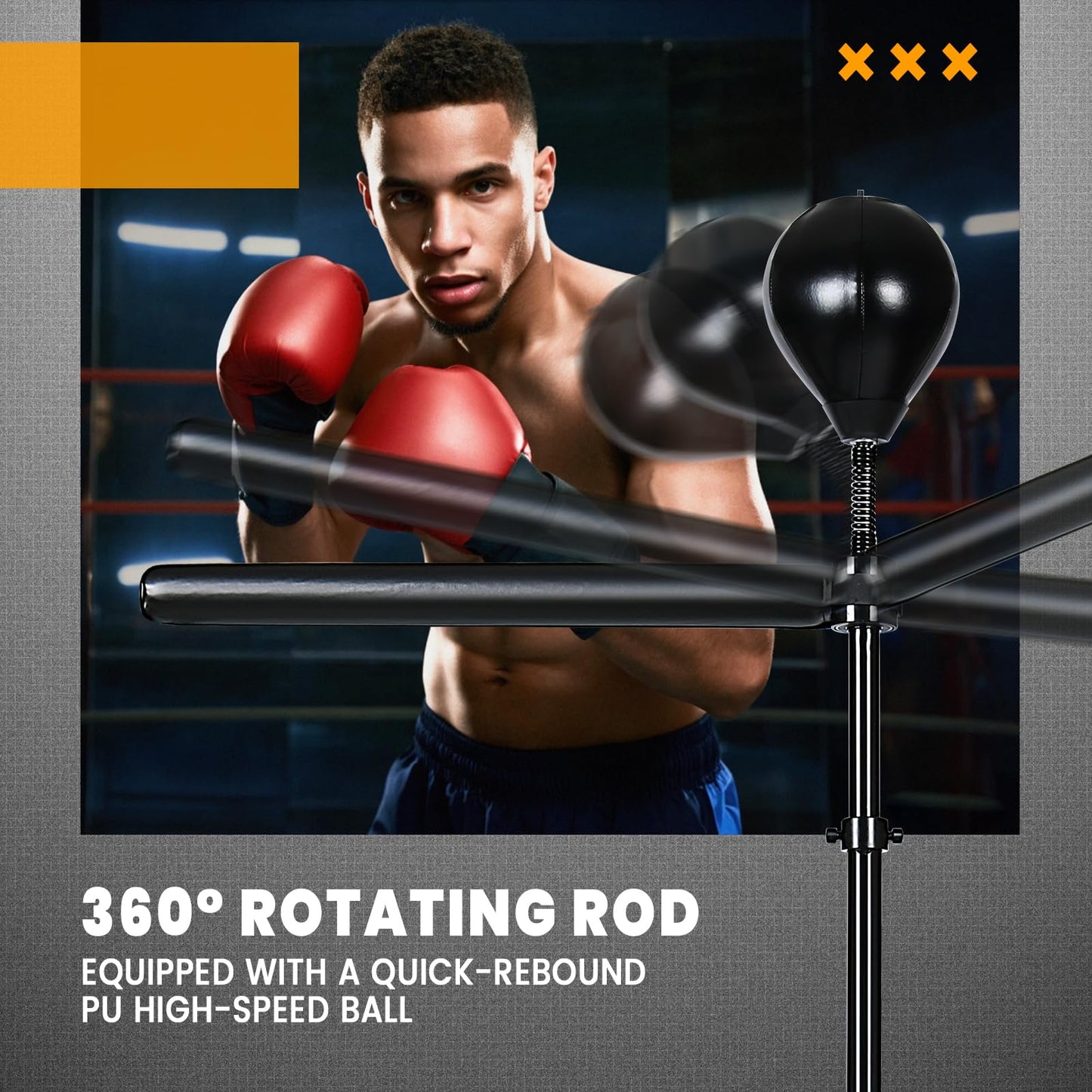 INNOLIFE Speed Punching Bag - Adjustable Reflex Trainer for Adults, Height-Adjustable Boxing Bar with Durable Stand for Home Gym, Stress Relief & Fitness Training