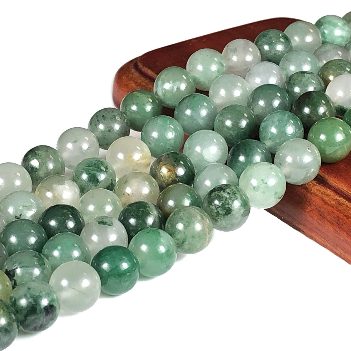 ABCGEMS African Green Moss Chalcedony (Gorgeous Inclusion- Mohs Hardness 6) Healing Chakra Energy Crystal Stone Ideal for Bracelet Necklace Ring DIY Jewelry Making Craft Men Women Smooth Round 8mm