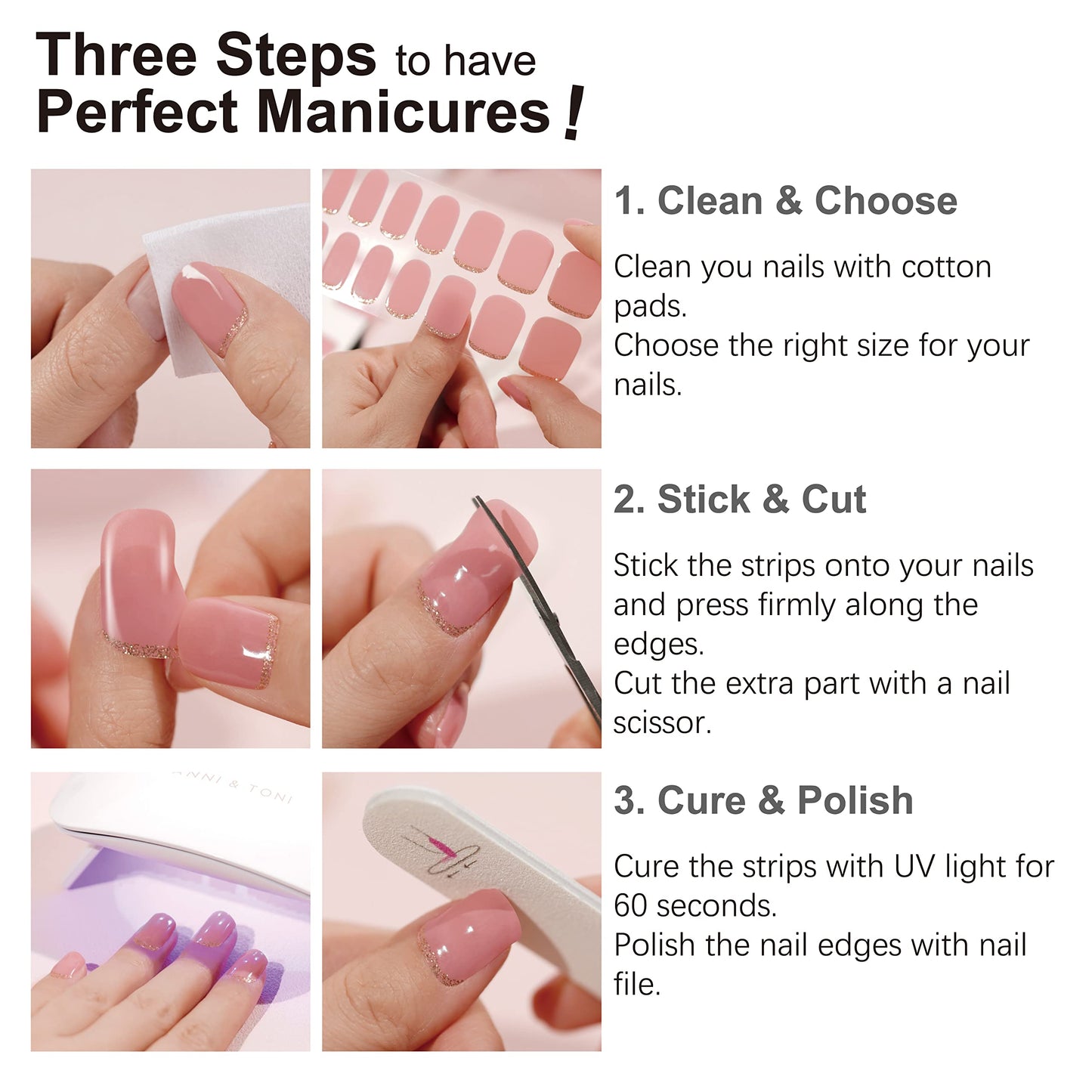 DANNI & TONI Semi Cured Gel Nail Strips White Tipped French Gel Nail Wraps 28 Stickers | Crisp Vow
