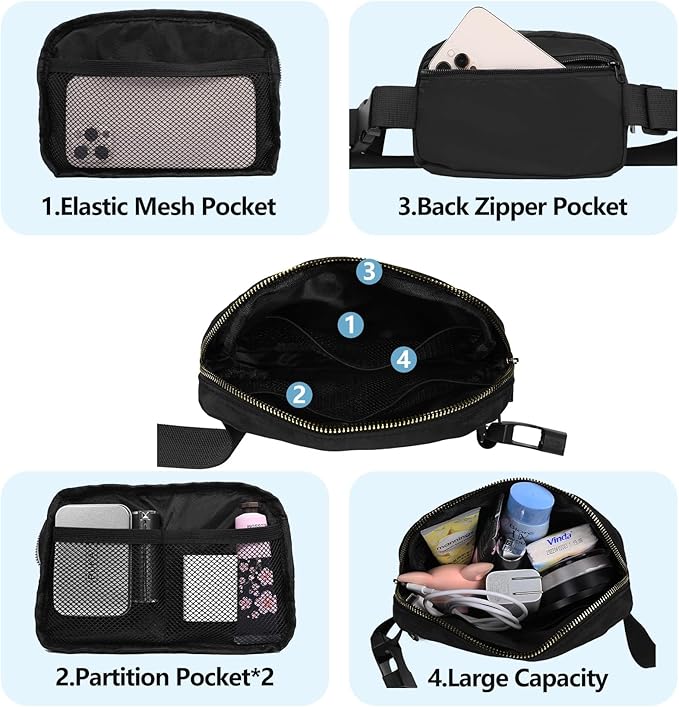 VOROLO Fanny Pack For Women And Men Crossbody Bag Belt Bag with Adjustable Strap Graduation Gifts Black