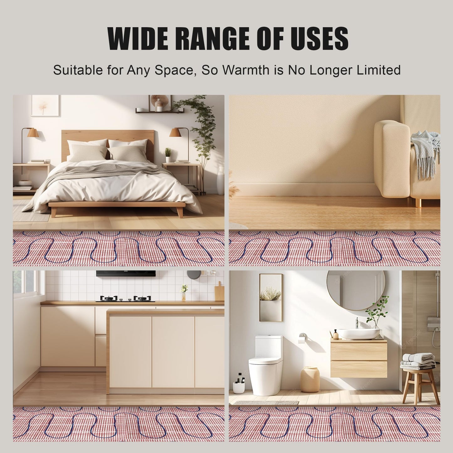 BLARALA Electric Radiant Floor Heating System, 30 Sq.ft Electric Heated Floor Mats for Bathroom, Includes Programmable Thermostat, Heat Mat, Installation Monitor, and Temperature Sensors(240V)