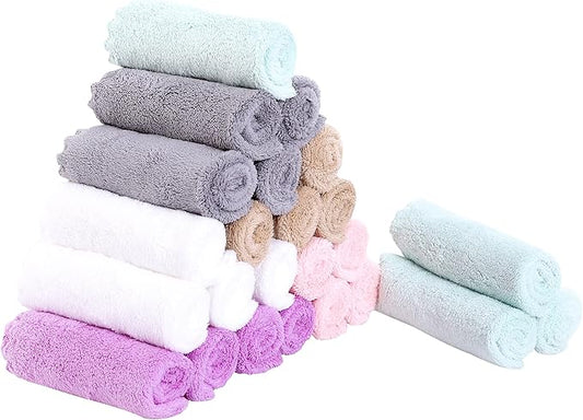 24 Pack Kitchen Dishcloths - Does Not Shed Fluff - Reusable Dish Towels, Dish cloths, Super Absorbent Coral Fleece Cleaning Cloths, Nonstick Oil Washable Fast Drying, 10 x 10 Inch (Multicolor)