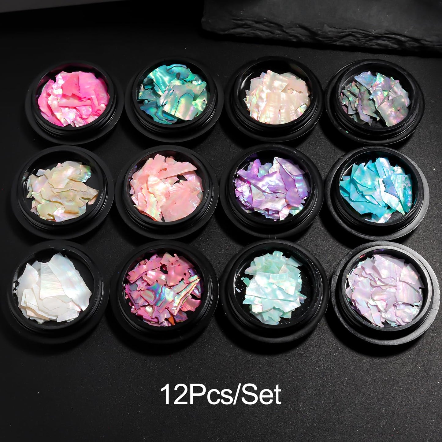 12 Jars Holographic Abalone Seashell Nail Glitter Flakes, 3D Irregular Thin Nail Art Sequins, Summer Nail Charms Mermaid Shell Slices Decorations, Manicure DIY Paillette Accessories for Women Girls