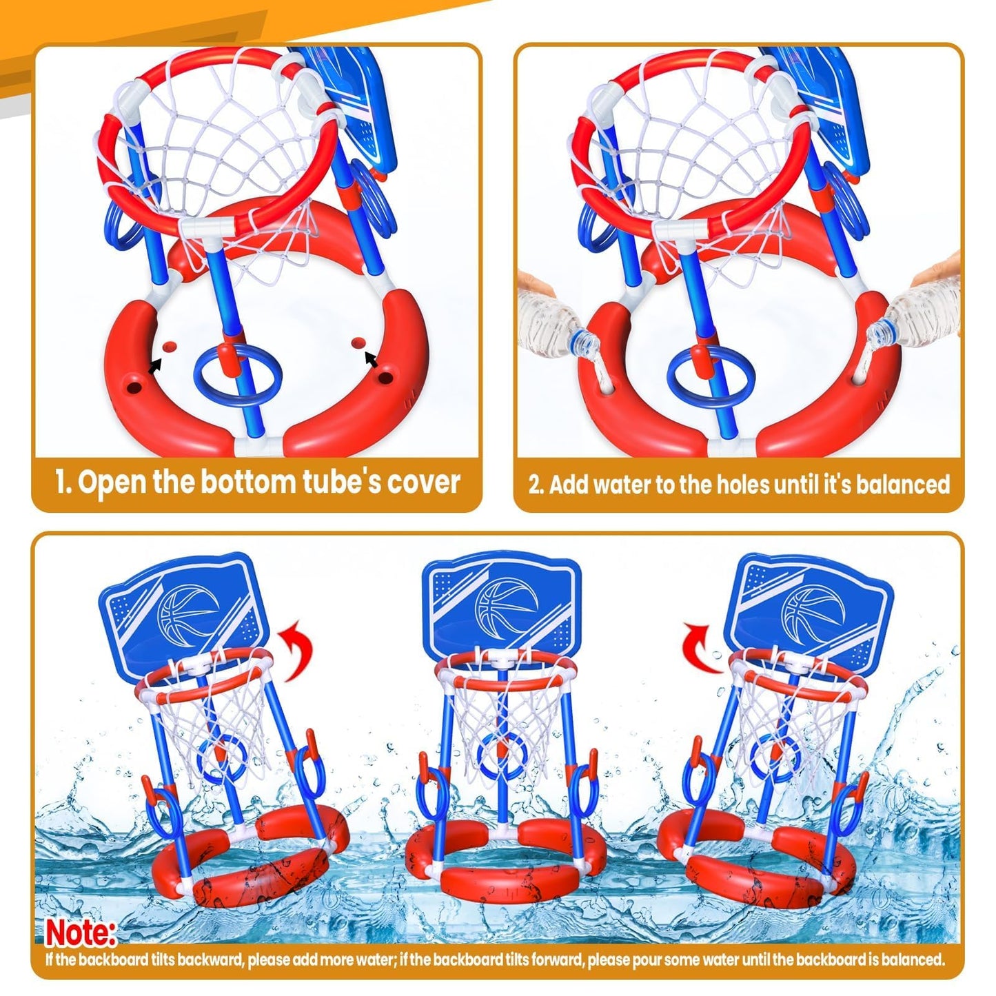 AuroTops Pool Basketball Hoop Poolside with Backboard & Ring Toss Pool Games,Floating Basketball Hoop for Pool Toys for Kids Ages 4-8,Family Party Summer Toys for Kids Ages 8-12,Summer Vacation, Blue