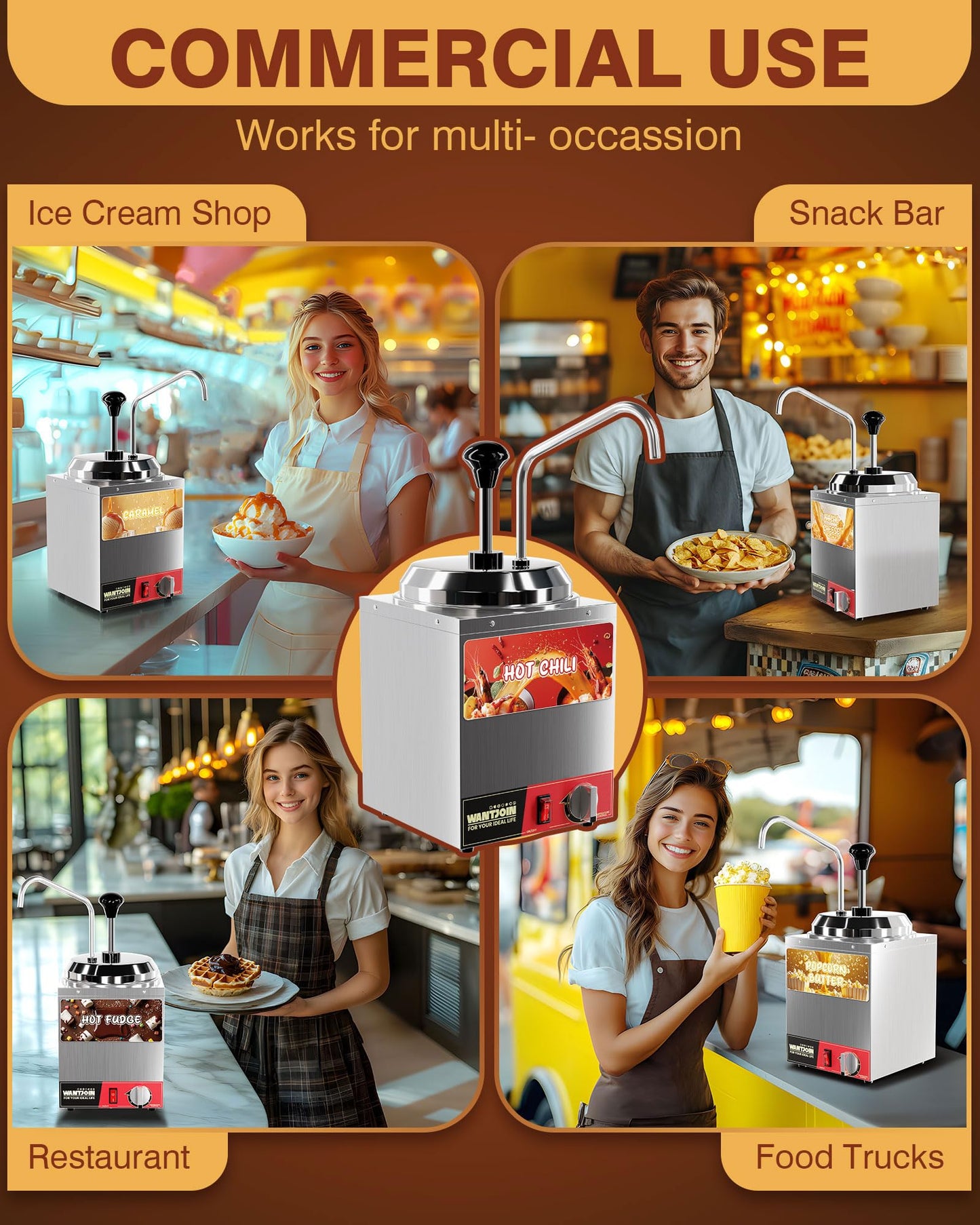 WantJoin Nacho Cheese Dispenser with Pump - 2.8Qt Cheese w/Warmer Stainless Steel Pump Hot Fudge Warmer 86-185°F Temperature Control, Commercial Nacho Cheese Warmer Dispenser for Hot Fudge Caramel