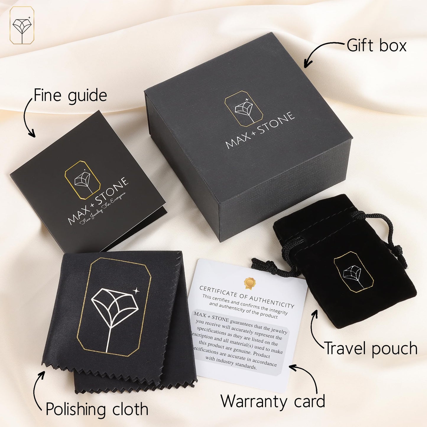 MAX + STONE 1/4 Carat Natural Diamond Love Knot Stud Earrings and Pendant Necklace for Women | Hypoallergenic 925 Sterling Silver Diamond Love Knot Jewelry Sets with 18 Inches Chain and Gift Box