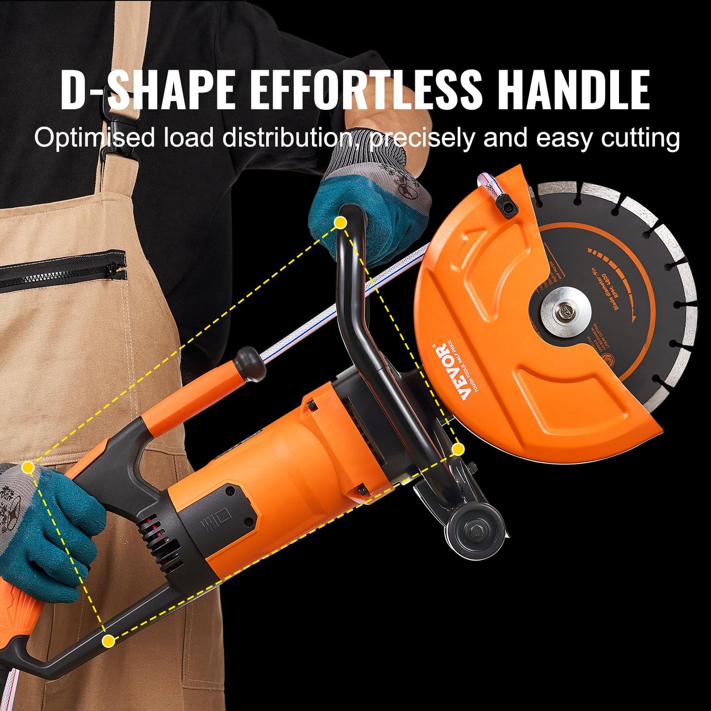 VEVOR Electric Concrete Saw, 9 in Circular Saw Cutter with 3.5 in Cutting Depth, Wet/Dry Disk Cutter Includes Water Line, Pump and Blade, for Stone, Brick, Porcelain, Concrete, 1800W Motor
