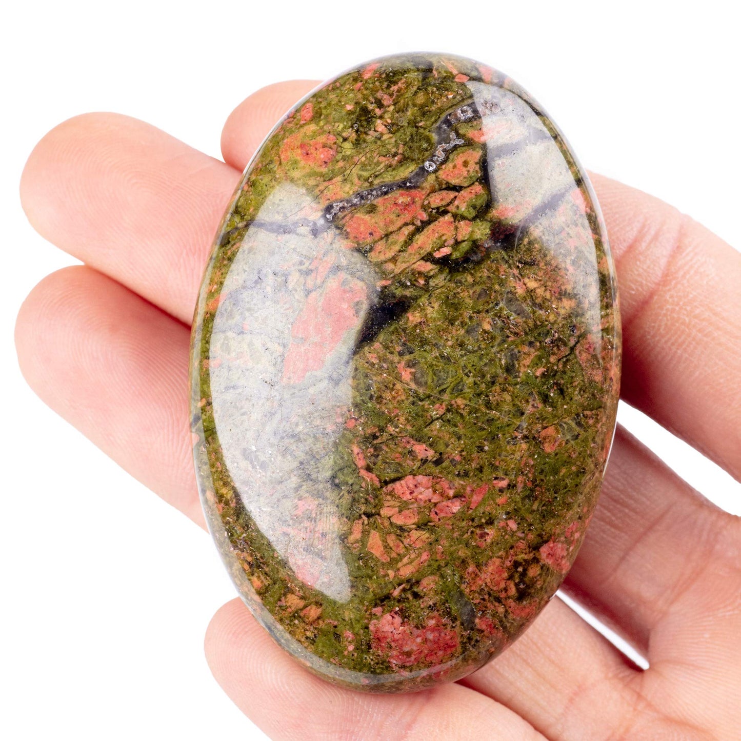 Unakite Palm Stone Crystal Natural Chakra Reiki Polished Healing Love Oval Pocket Worry Stone Crystals for Anxiety Stress Relief Therapy